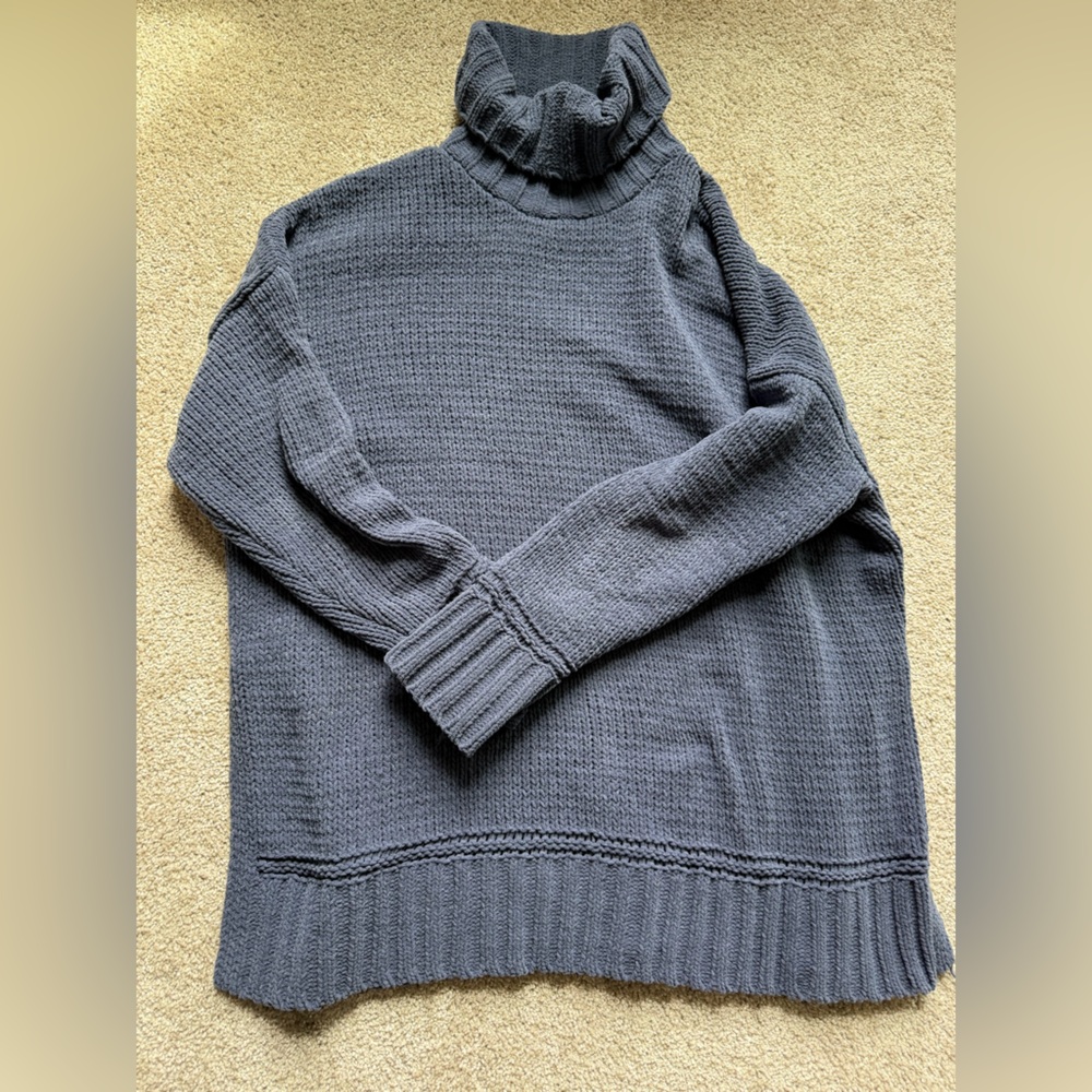 aerie dusty blue Textured Waffle Knit Crewneck Sweater